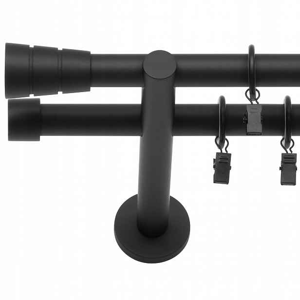 Dvojitá Garnýž Černý Mat 120 CM 19+19 MM Zakončení Tichá Kolečka