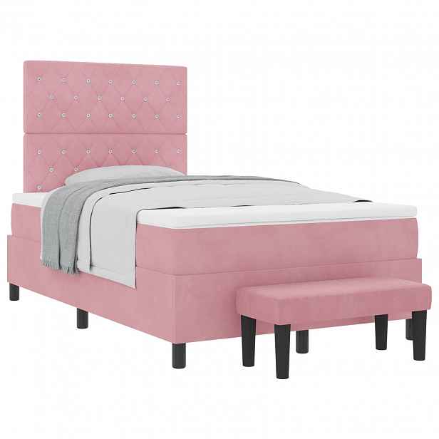 vidaXL Postel s boxspringem s čelo Růžová 190 x 120 cm samet