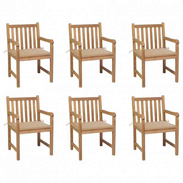 vidaXL Zahradní židle 6 ks béžové podušky masivní teak