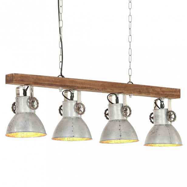 Závěsná lampa kov / mangovníkové dřevo Dekorhome Stříbrná