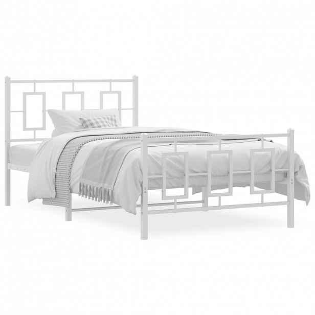 vidaXL Kovový rám postele s hlavovým a nožním čelem bílý 100 x 200 cm