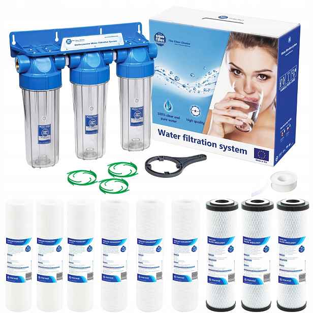 Vodní Filtr Změkčovač 3/4'' Aquafilter 3-STUPŇOVÝ Pro Celý Dům Náplně