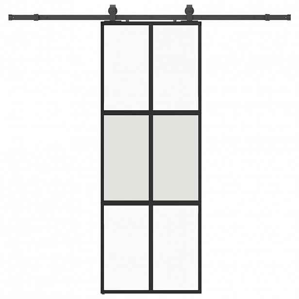 vidaXL Posuvné dveře se sadou kování černé 76x205 cm Tvrzené sklo