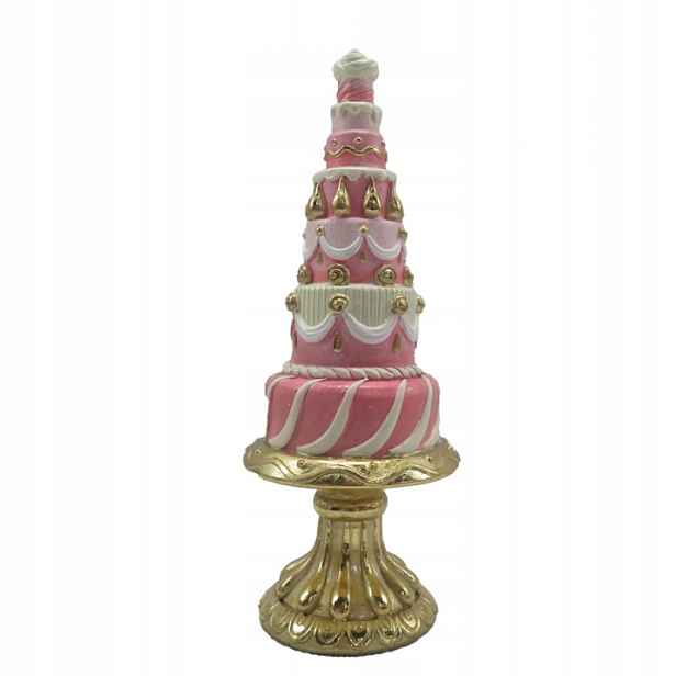 Dekorativní figurka představující sedmipatrový růžový dort – 8 x 21 cm