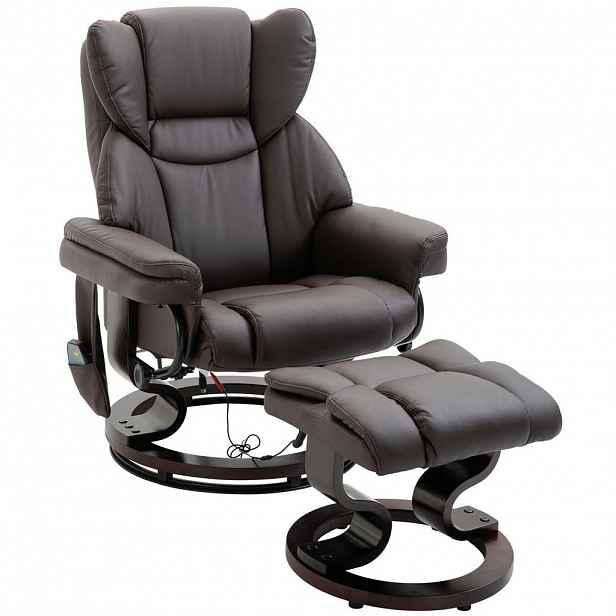 OKWISH RELAXAČNÍ křeslo 79/82/101 cm hnědé z oceli s masážní a polohovací funkcí