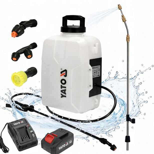 Set Zádový postřikovač 2v1 18V 12L 7 m 4AH Akumulátor Yato YT-86211