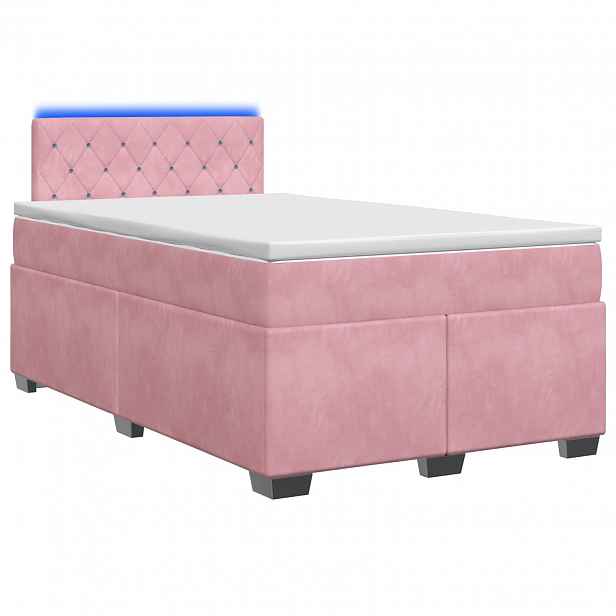 vidaXL Box spring postel s matrací a LED Růžová 120 x 200 cm Samet