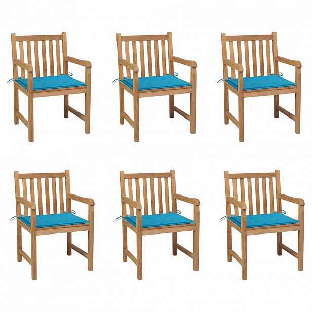 vidaXL Zahradní židle 6 ks modré podušky masivní teak