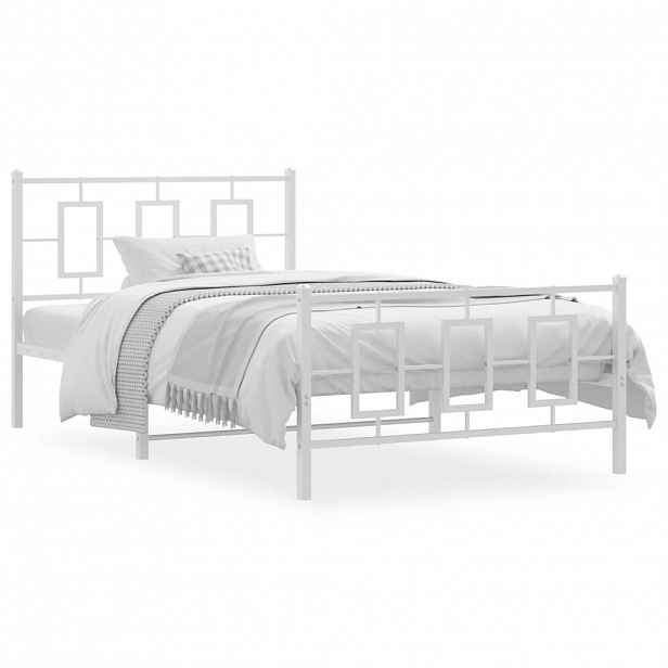 vidaXL Kovový rám postele s hlavovým a nožním čelem bílý 107 x 203 cm