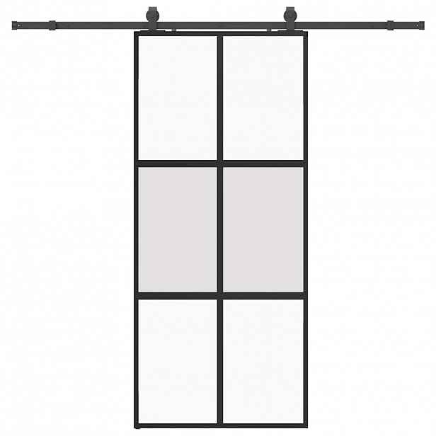 vidaXL Posuvné dveře se sadou kování černé 90x205 cm Tvrzené sklo