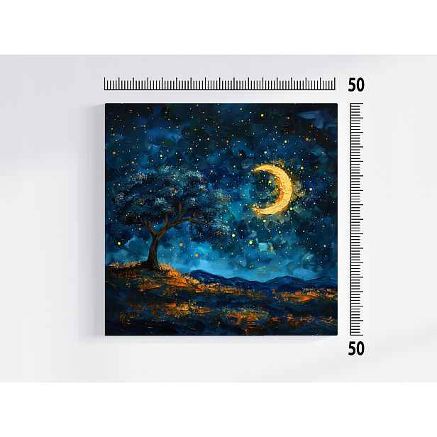 Obraz Na Plátně Canvas Krajina Noc Nebe Hvězdy Měsíc Nový Strom 50x50