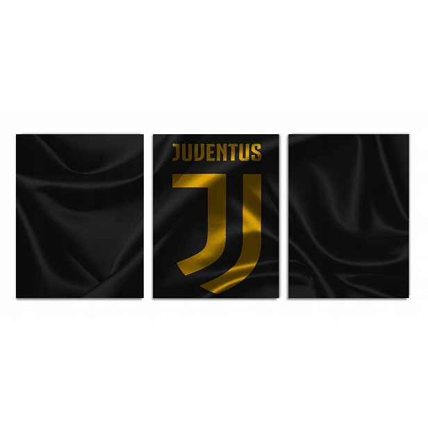 Obraz na zeď Juventus Turín 3 ks triptych erb zlatý prémiový 70x150 cm