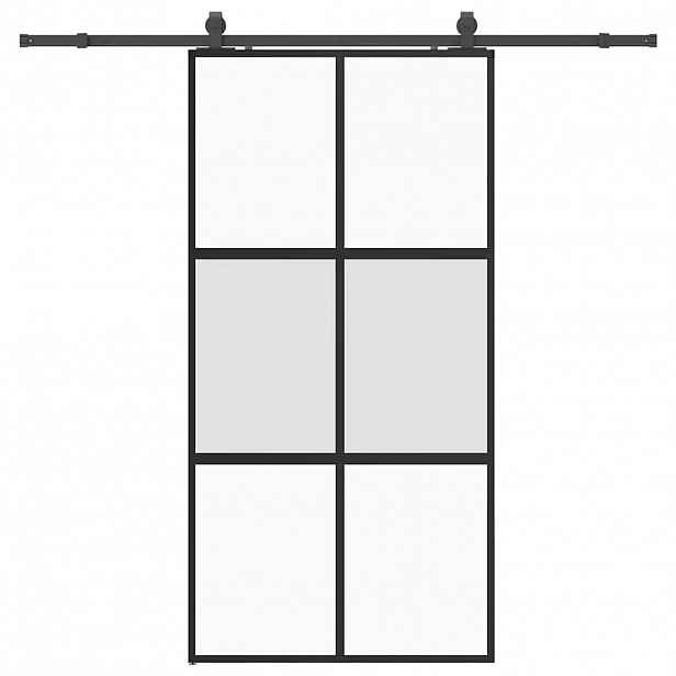 vidaXL Posuvné dveře se sadou kování černé 102,5x205 cm Tvrzené sklo