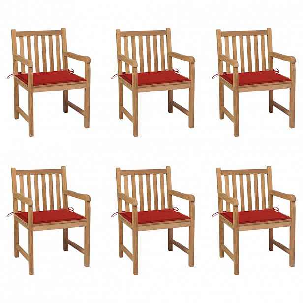 vidaXL Zahradní židle 6 ks červené podušky masivní teak