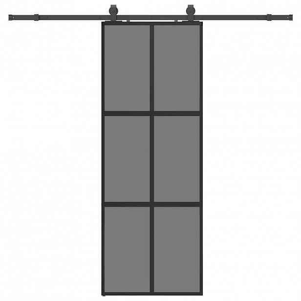vidaXL Posuvné dveře se sadou kování černé 76x205 cm Tvrzené sklo