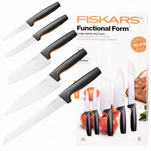 Fiskars Sada 5 Nožů Nůž Kuchyňský Ostrý Šéfkuchař