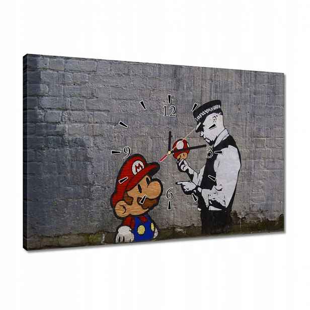Hodiny 60x40 Banksy Houbař Policie