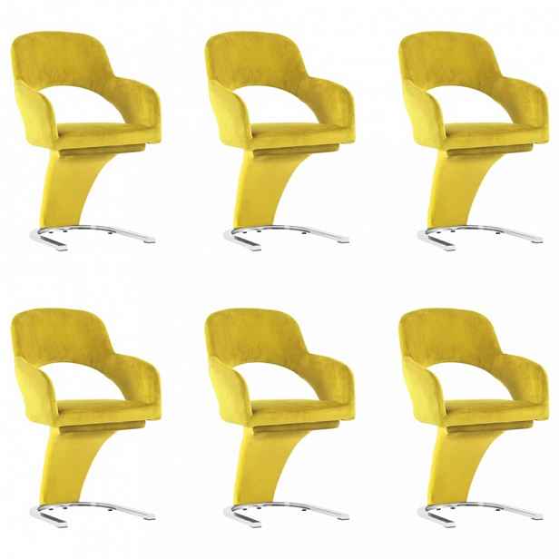 Jídelní židle 6 ks samet / chrom Žlutá
