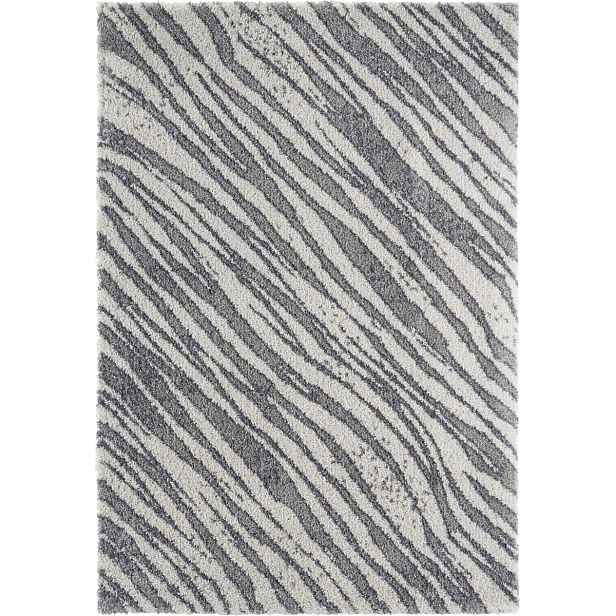 Šedo krémový koberec do obývacího pokoje, silný koberec typu shaggy, vzor zebry 80 x 150 cm