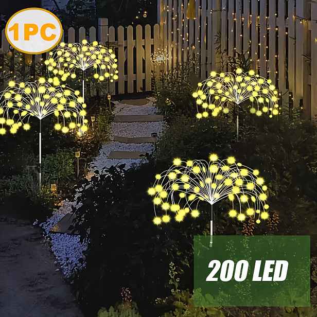 TEMU 200/60 LED Solární Venkovní Světlo Solární Trávníkové Světlo s 8 Světelnými Režimy, Vhodné pro Dvorky, Zahrady, Večírky, , Svátky, Příjezdové ,
