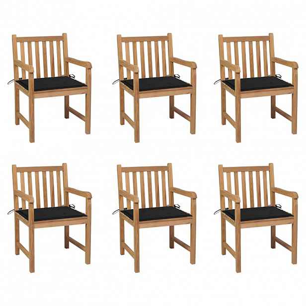 vidaXL Zahradní židle 6 ks černé podušky masivní teak