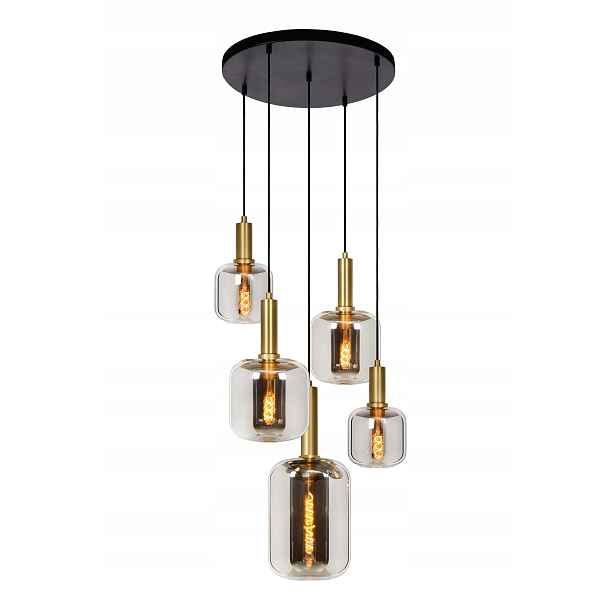 Závěsné svítidlo Lucide Joanet, 5xE27, kouřové sklo, zlaté, 40W, moderní