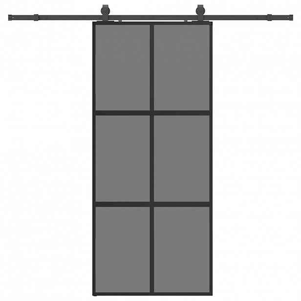 vidaXL Posuvné dveře se sadou kování černé 90x205 cm Tvrzené sklo