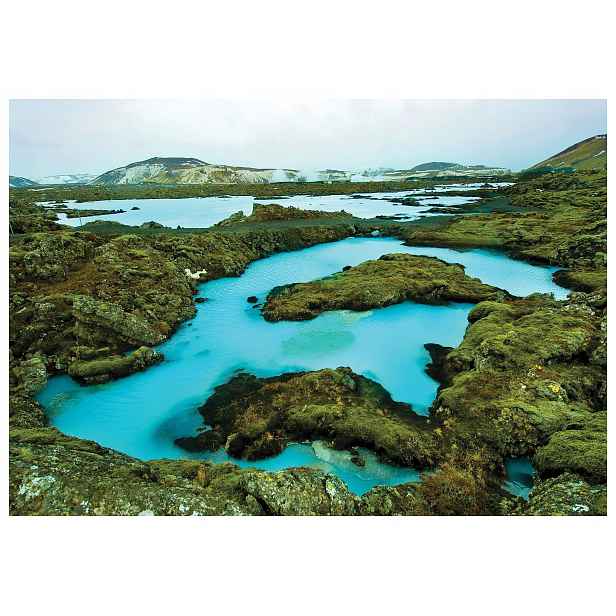 Fototapeta Geotermální jezero Island Láva Mech Hory Světle Modrá 254x184 lepidlo