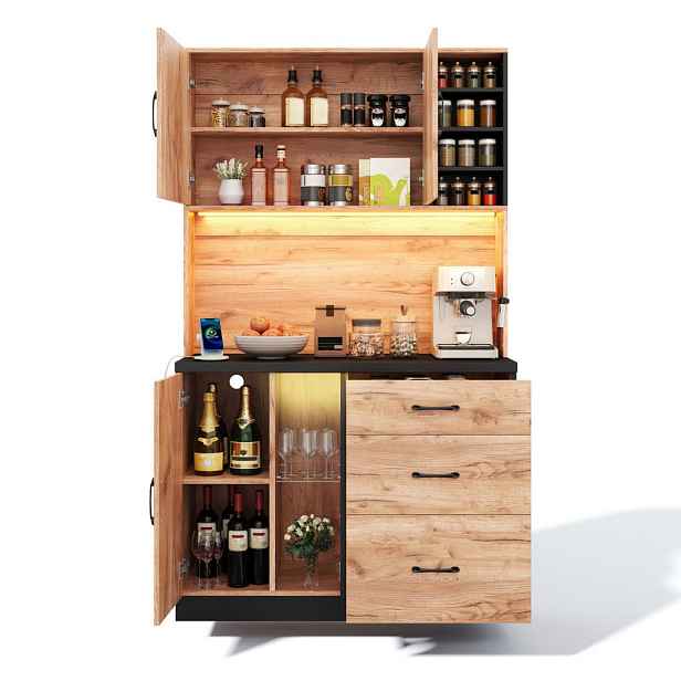 Modenvie BUFFET skříň z MDF, 105/40/180 cm, černá a v dekoru dřeva s LED