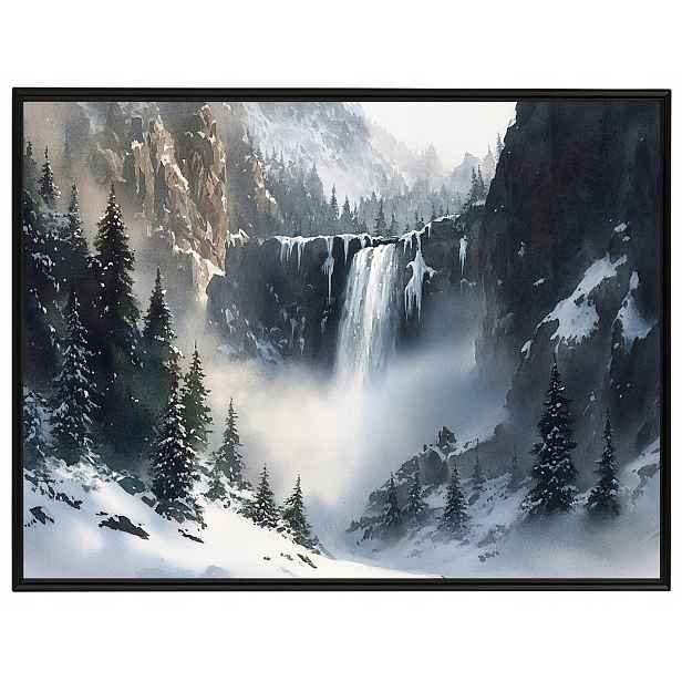 Plakát Rámeček Hliníkový Krajina Hory Vrcholy Skaly Vodopád Zima 80x60