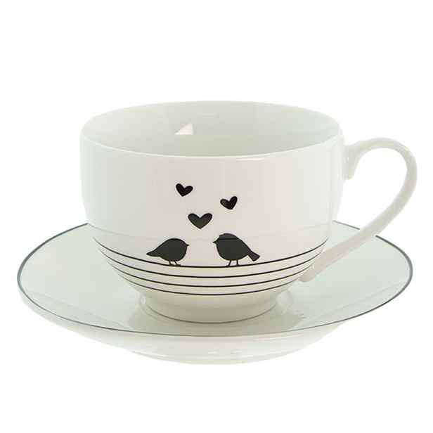 Porcelánový šálek s podšálkem s ptáčky Love Birds - 12*9*7 / Ø14*2 cm / 220 ml Clayre & Eef