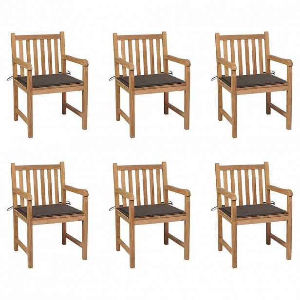 vidaXL Zahradní židle 6 ks taupe podušky masivní teak