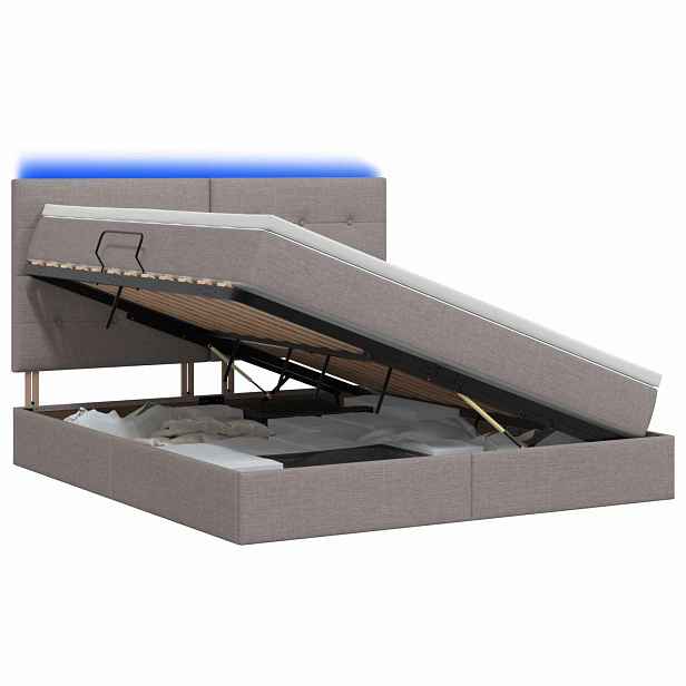 vidaXL LED postel s úložným prostorem a matrací Taupe 160 x 200 cm