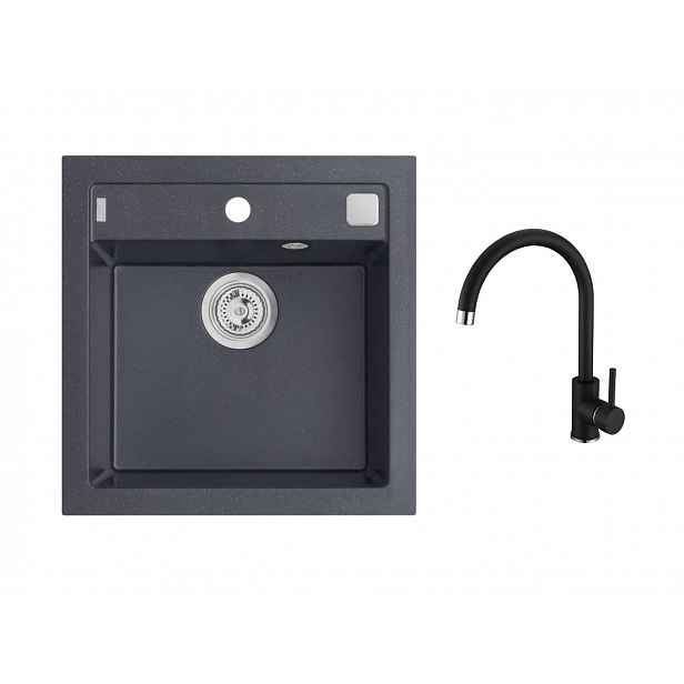Alveus - Set dřezu Formic 20 a baterie Kati, s ovládáním odpadu, carbon SETA25897