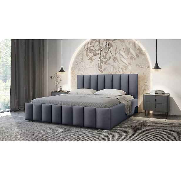 Elegantní čalouněná postel 140x200 MADALENA 2 s úložným prostorem - šedá