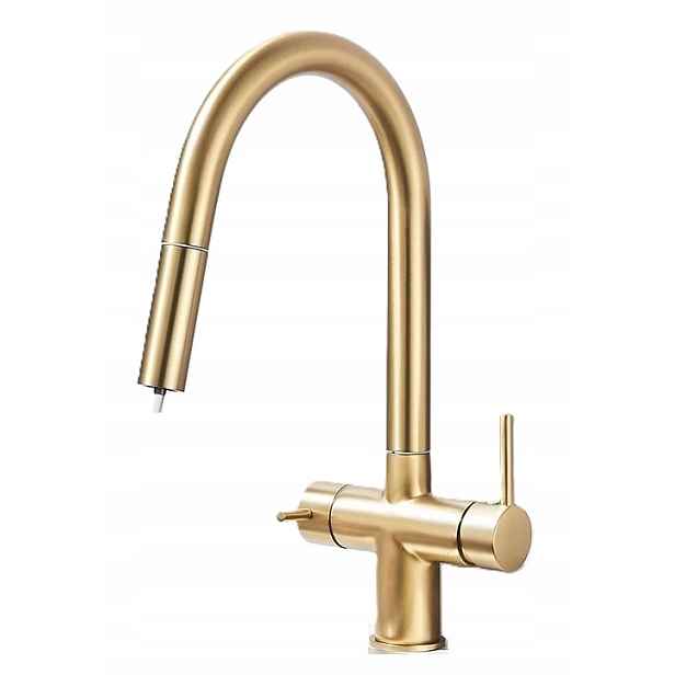 Kuchyňská třícestná baterie pro filtr Zlatá DiVa Gold Mat