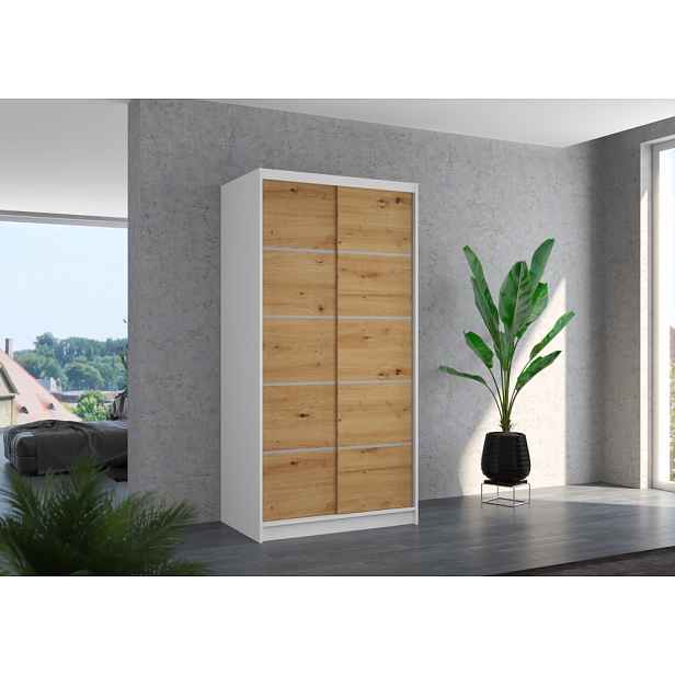 Policová šatní skříň 100 cm BAFRIX - bílá / dub artisan
