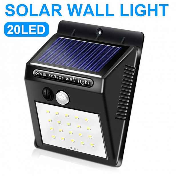 TEMU 1ks Venkovní solární světla, 20 LED nástěnná svítidla s pohybovým čidlem, 3 světelné režimy, solární bezpečnostní světla pro venkovní použití na