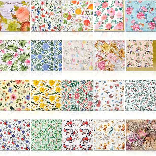 TEMU 20 ks Různobarevné květinové ubrousky na decoupage, toaletní ubrousky, květinové koktejlové dekorativní papíry na narozeninovou oslavu, krásné a