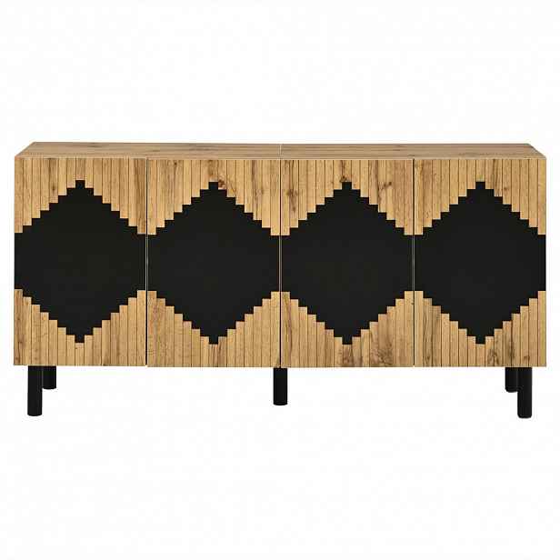 Urban Meuble SIDEBOARD V dekoru dřeva a černé s reliéfními dvířky