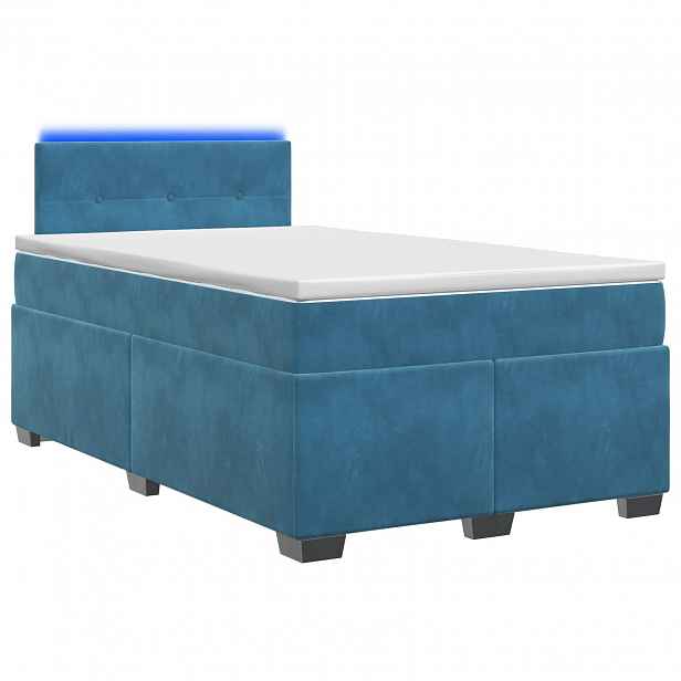 vidaXL Box spring postel s matrací a LED Modrá 120 x 200 cm Samet
