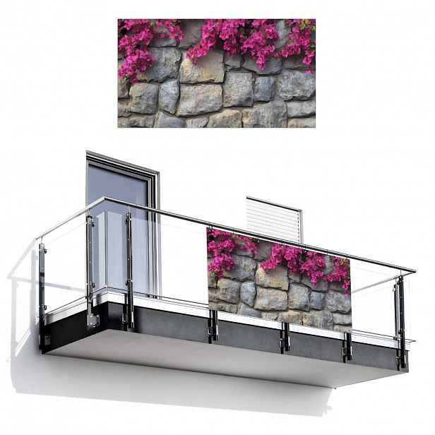 MuchoWow BALKONOVÁ ZÁSTĚNA Bougainvillea - Kamenná zeď - růžová 200x110 cm
