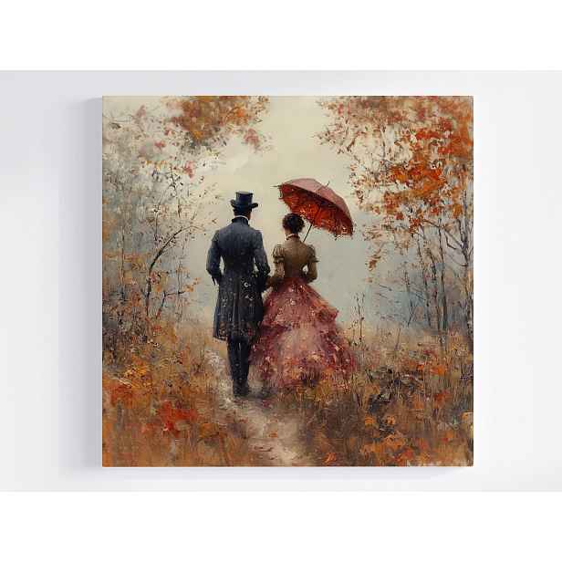 Obraz Na Plátně Canvas Pár Procházka Podzim Retro Viktoriánský Styl 50x50