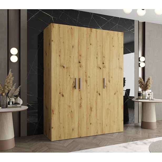 Prostorná šatní skříň HELMA 1 150 cm - dub artisan / stříbrné úchyty