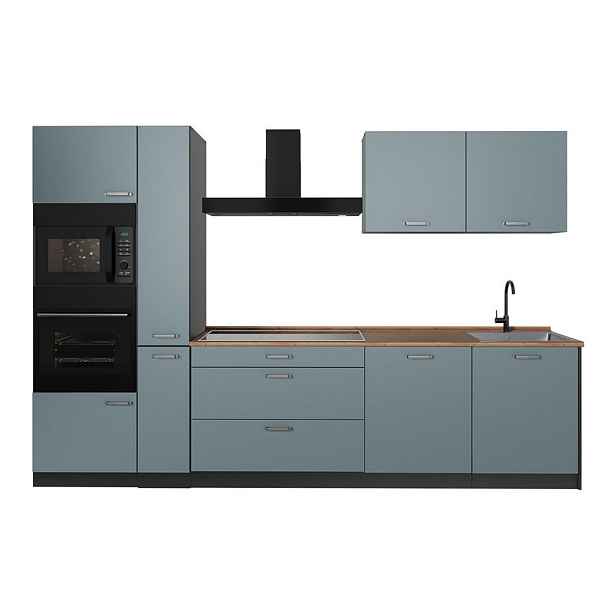 Vicco KUCHYŇSKÝ KOUT R-Line, Modrošedá/Antracit, 310 cm pracovná doska Dub Goldkraft