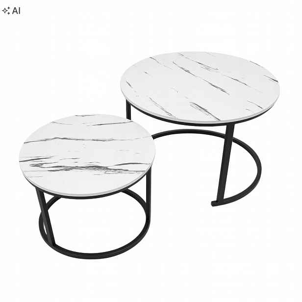 Set 2x Konferenční Stolek do obývacího pokoje Kulaté pomocné stolky Moderní