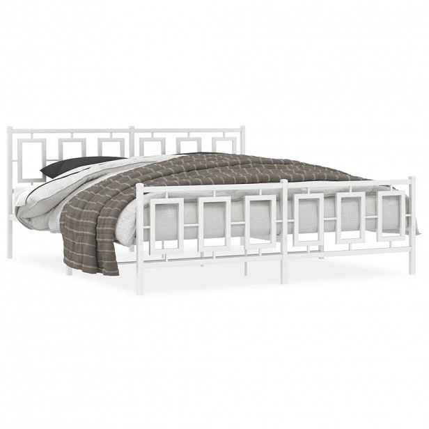 vidaXL Kovový rám postele s hlavovým a nožním čelem bílý 180 x 200 cm