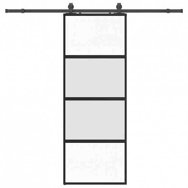vidaXL Posuvné dveře se sadou kování černé 76x205 cm Tvrzené sklo