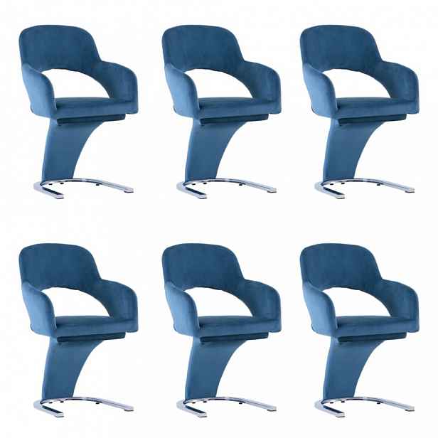 Jídelní židle 6 ks samet / chrom Modrá