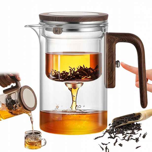 Konvička na čaj 600 ml skleněná se sítkem Přesné automatické filtrování